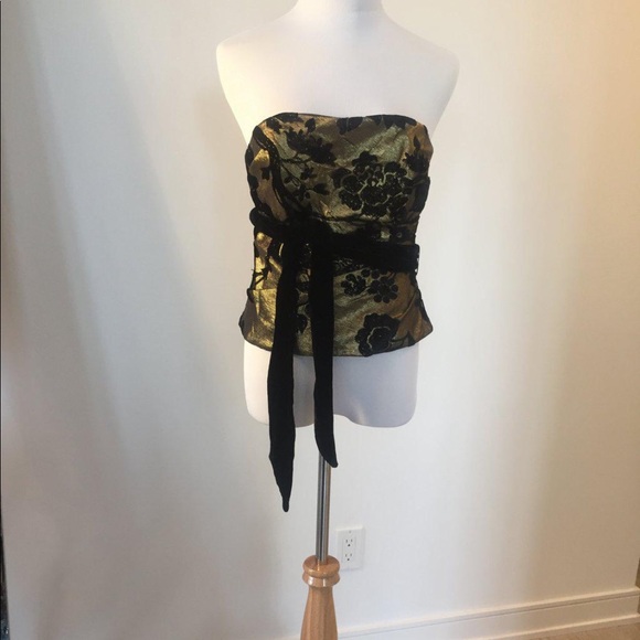 Silk Metallic Gold/Black Velvet Bustier - Picture 2 of 6